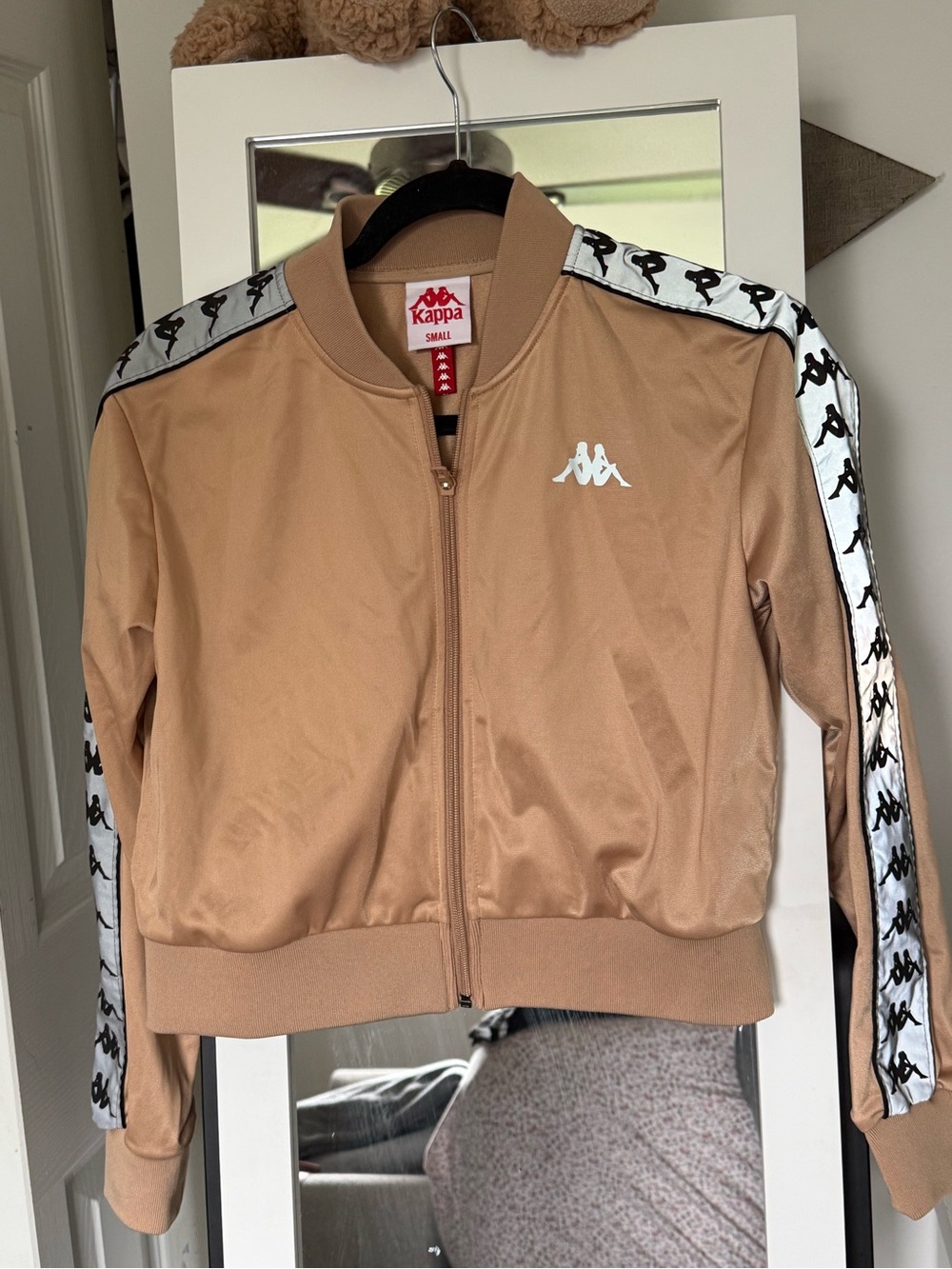 Kappa Track cropped Jacket Beige White Black Logo Athletic Apparel Women's small